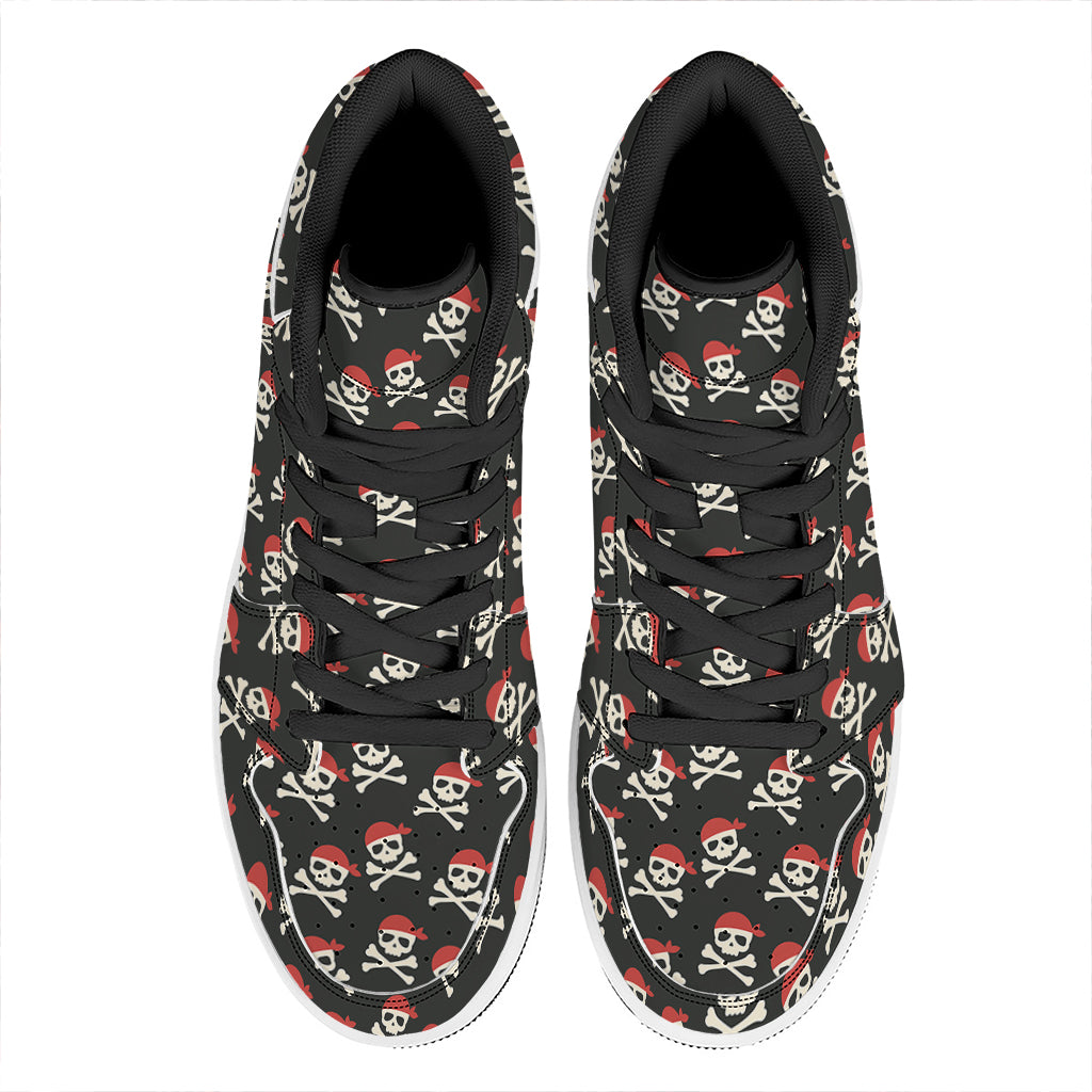 Pirate Skull Crossbones Pattern Print High Top Leather Sneakers