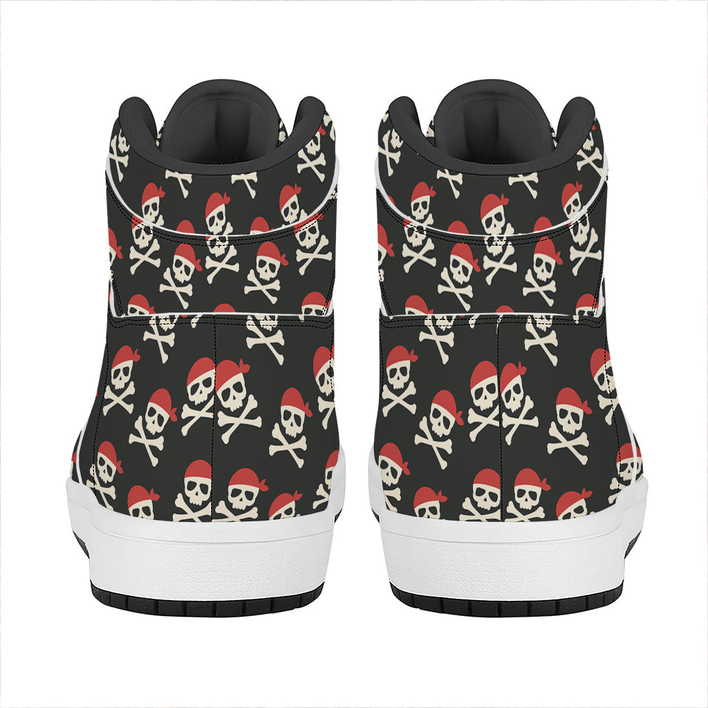 Pirate Skull Crossbones Pattern Print High Top Leather Sneakers