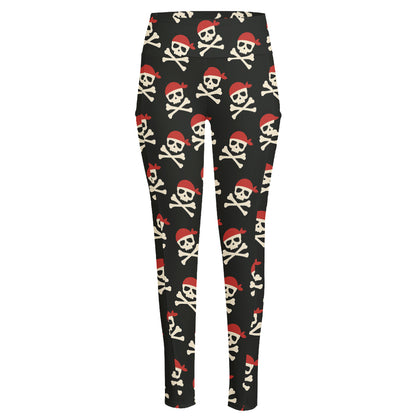 Pirate Skull Crossbones Pattern Print High-Waisted Pocket Leggings