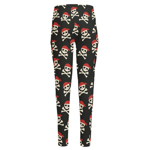 Pirate Skull Crossbones Pattern Print High-Waisted Pocket Leggings