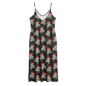 Pirate Skull Crossbones Pattern Print Jersey Midi Cami Dress