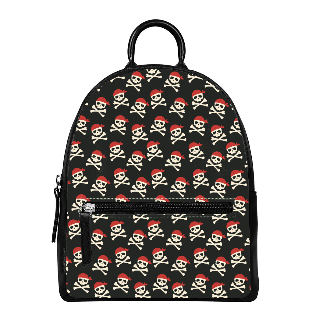 Pirate Skull Crossbones Pattern Print Leather Backpack