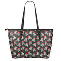 Pirate Skull Crossbones Pattern Print Leather Tote Bag With Zipper