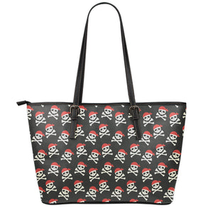 Pirate Skull Crossbones Pattern Print Leather Tote Bag