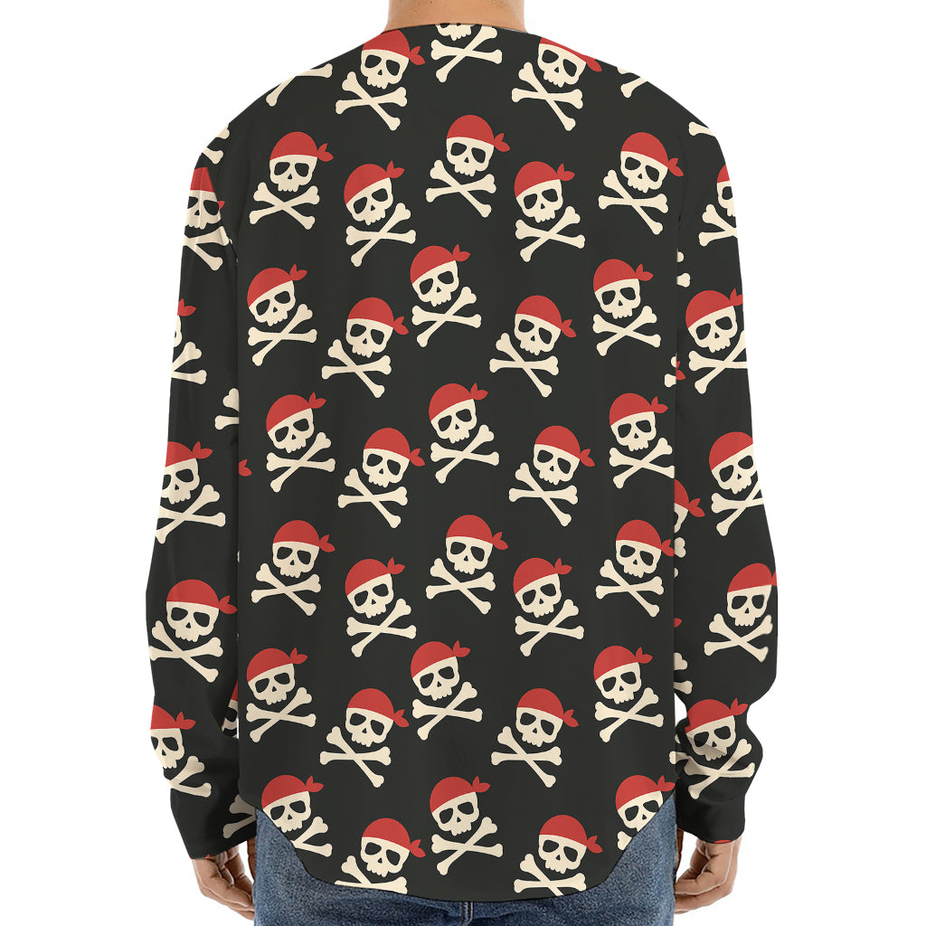 Pirate Skull Crossbones Pattern Print Long Sleeve Baseball Jersey