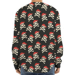 Pirate Skull Crossbones Pattern Print Long Sleeve Baseball Jersey