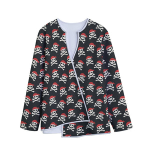 Pirate Skull Crossbones Pattern Print Long Sleeve Short Coat