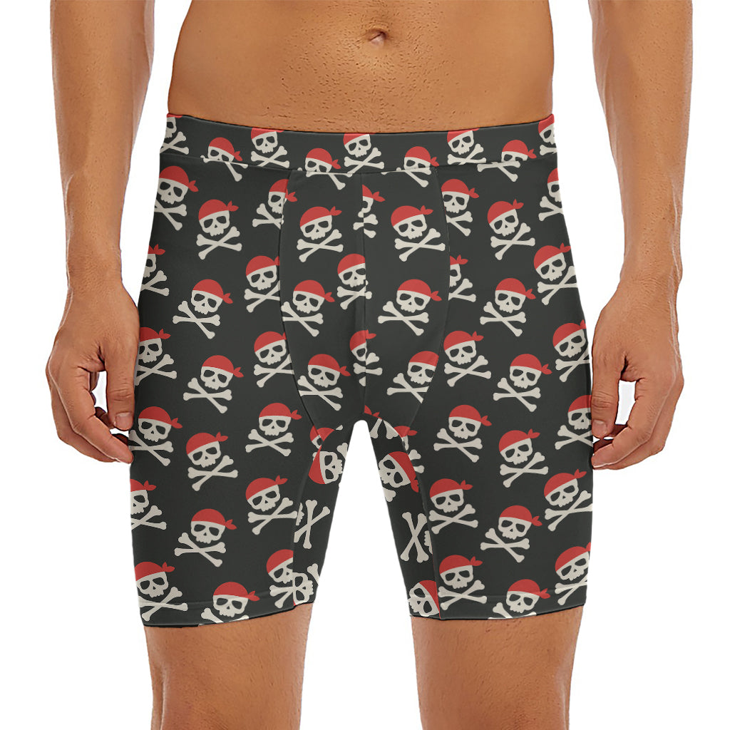 Pirate Skull Crossbones Pattern Print Men's Long Boxer Briefs