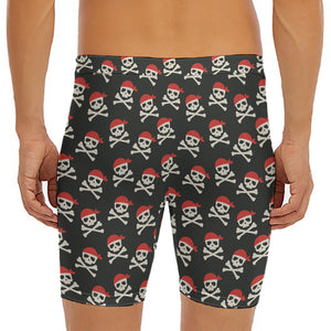 Pirate Skull Crossbones Pattern Print Men's Long Boxer Briefs