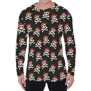 Pirate Skull Crossbones Pattern Print Men's Long Sleeve T-Shirt