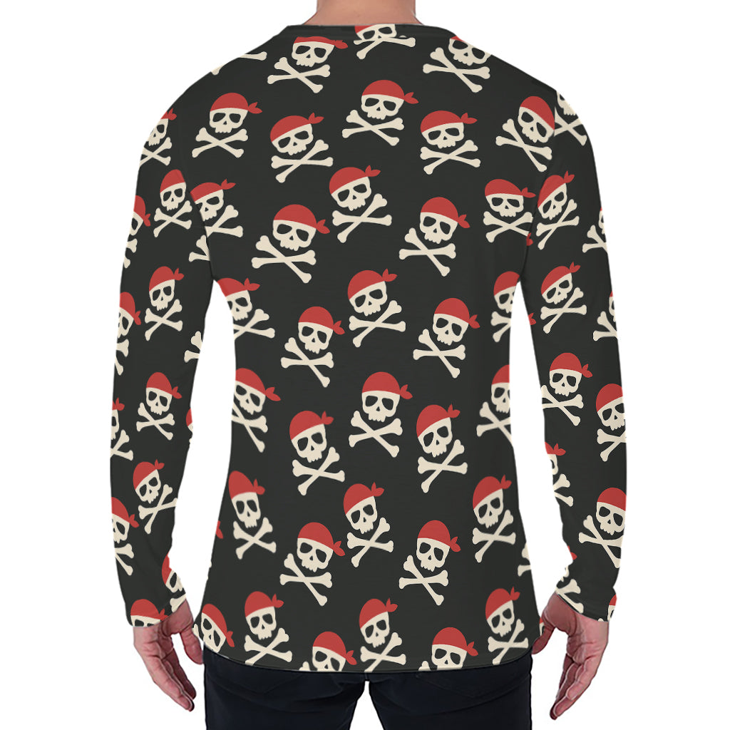 Pirate Skull Crossbones Pattern Print Men's Long Sleeve T-Shirt