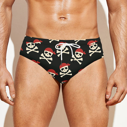 Pirate Skull Crossbones Pattern Print Men's Swim Briefs