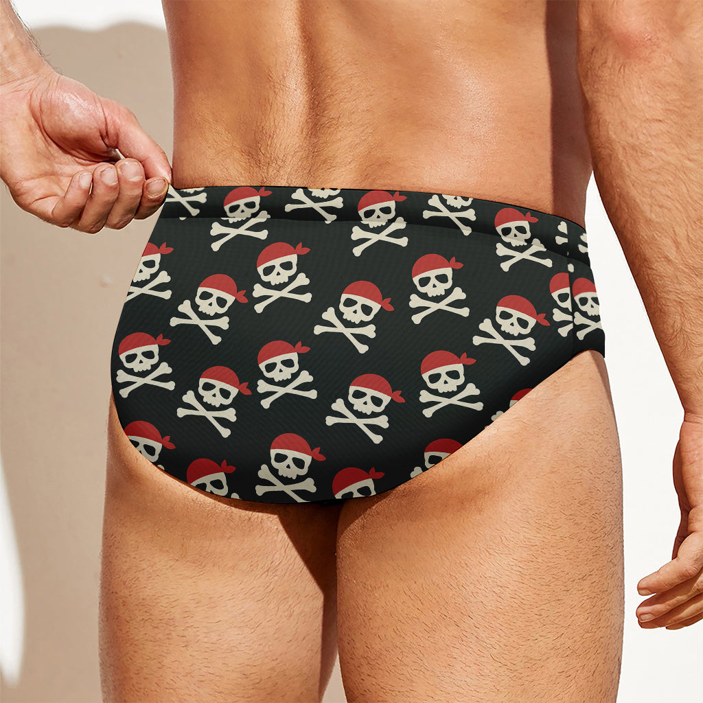 Pirate Skull Crossbones Pattern Print Men's Swim Briefs