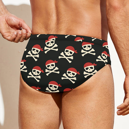 Pirate Skull Crossbones Pattern Print Men's Swim Briefs