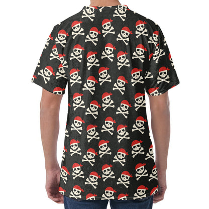 Pirate Skull Crossbones Pattern Print Men's Velvet T-Shirt