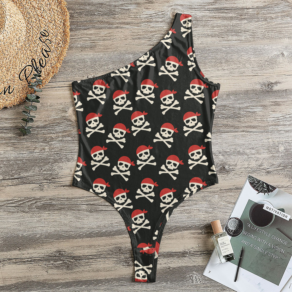 Pirate Skull Crossbones Pattern Print One Shoulder Bodysuit