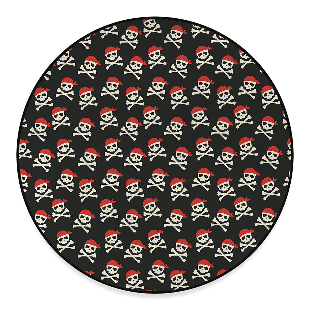 Pirate Skull Crossbones Pattern Print Round Floor Mat