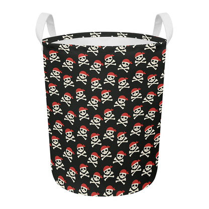Pirate Skull Crossbones Pattern Print Round Laundry Basket