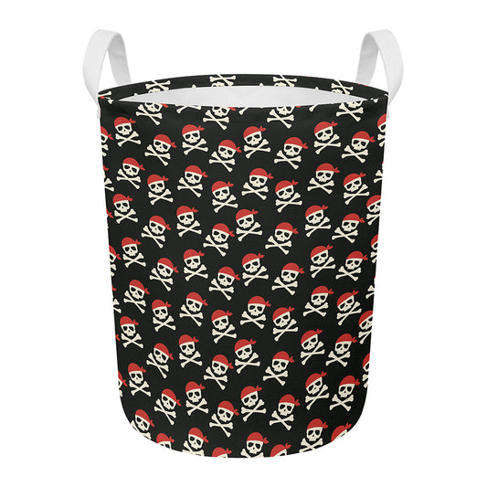 Pirate Skull Crossbones Pattern Print Round Laundry Basket