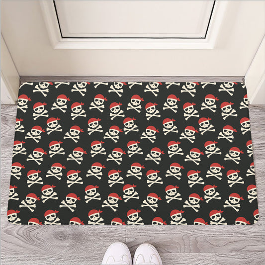 Pirate Skull Crossbones Pattern Print Rubber Doormat