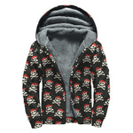 Pirate Skull Crossbones Pattern Print Sherpa Lined Zip Up Hoodie