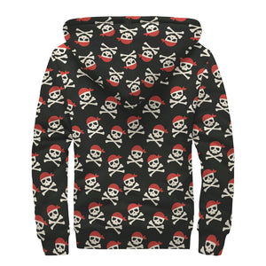 Pirate Skull Crossbones Pattern Print Sherpa Lined Zip Up Hoodie