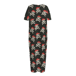 Pirate Skull Crossbones Pattern Print Short Sleeve Long Nightdress