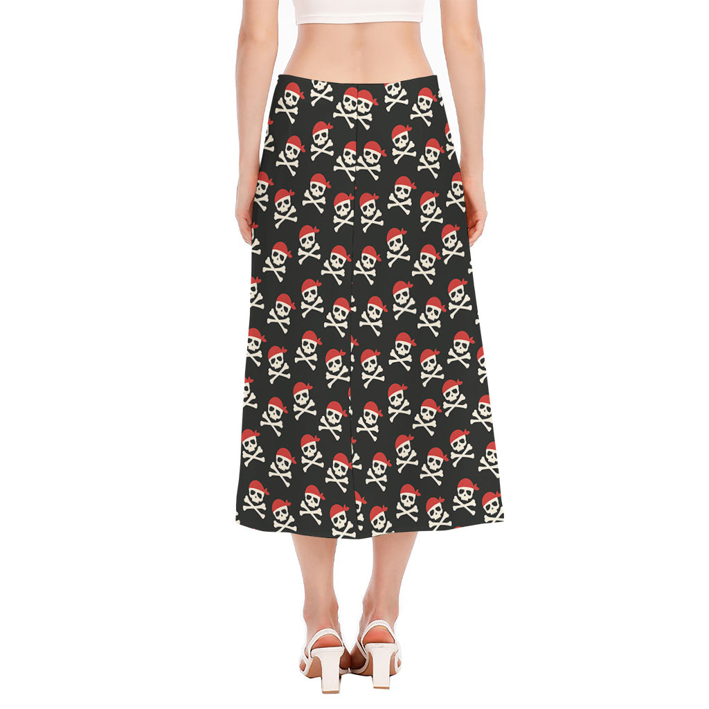 Pirate Skull Crossbones Pattern Print Side Slit Midi Skirt