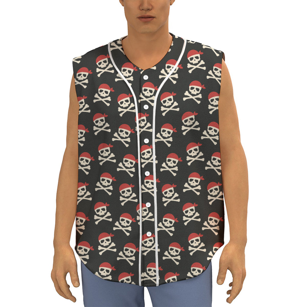 Pirate Skull Crossbones Pattern Print Sleeveless Baseball Jersey