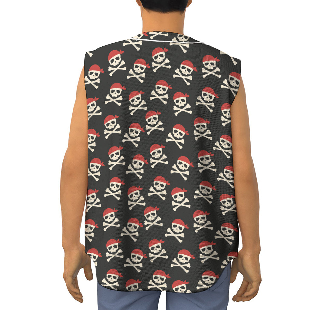 Pirate Skull Crossbones Pattern Print Sleeveless Baseball Jersey