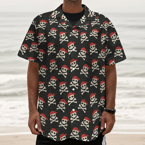 Pirate Skull Crossbones Pattern Print Textured Short Sleeve Shirt