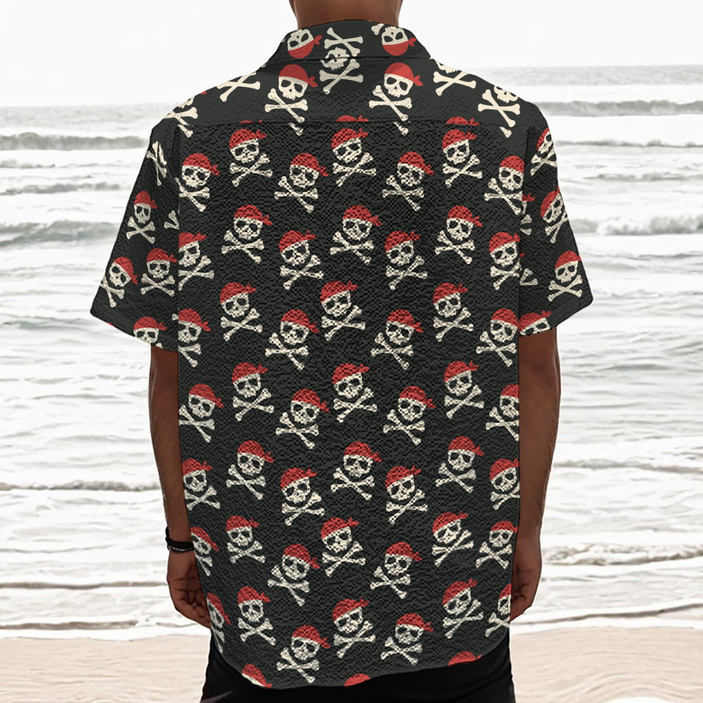 Pirate Skull Crossbones Pattern Print Textured Short Sleeve Shirt