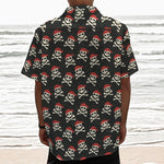 Pirate Skull Crossbones Pattern Print Textured Short Sleeve Shirt