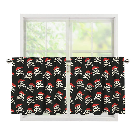 Pirate Skull Crossbones Pattern Print Tier Curtains