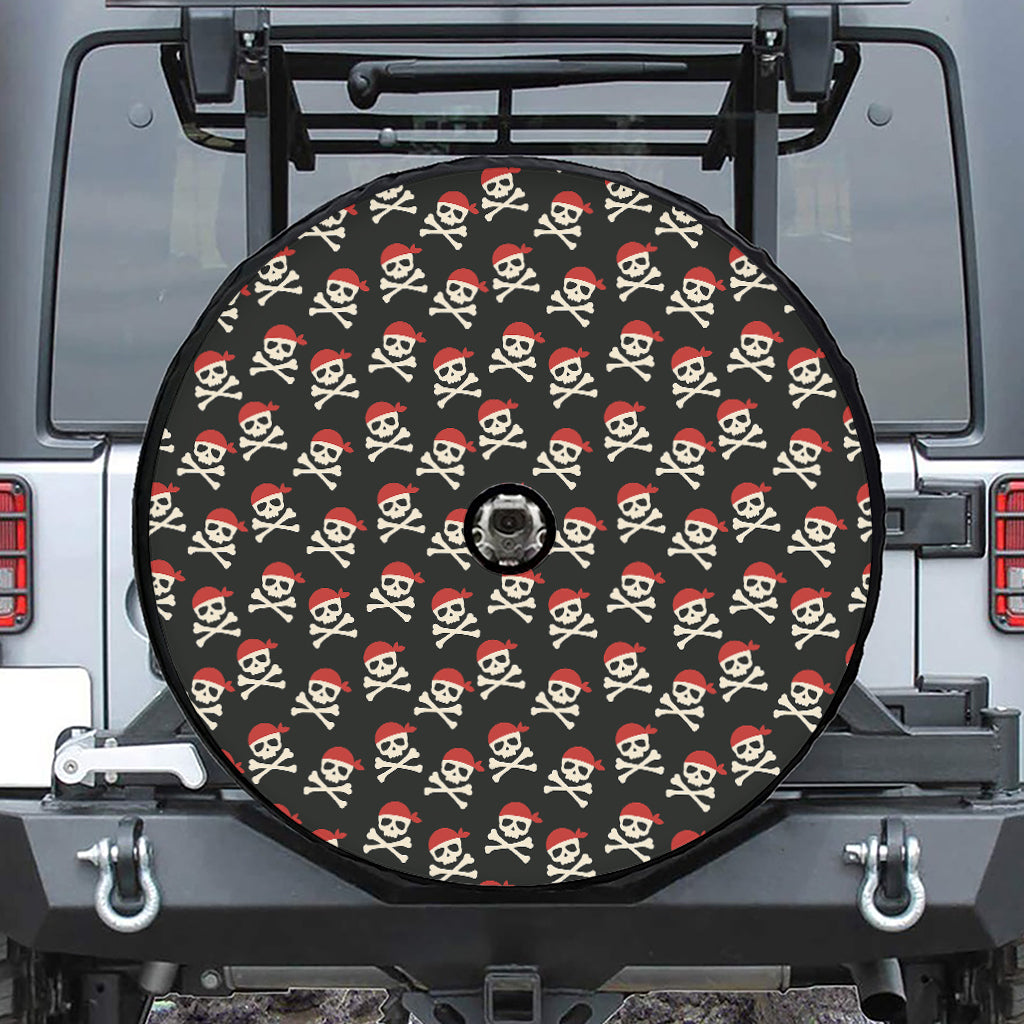 Pirate Skull Crossbones Pattern Print Tire Cover With Camera Hole