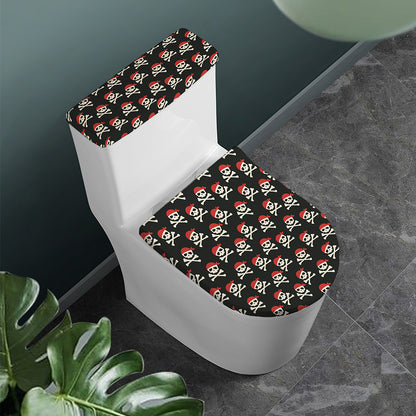 Pirate Skull Crossbones Pattern Print Toilet Lid And Tank Cover Set