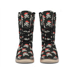 Pirate Skull Crossbones Pattern Print Winter Boots