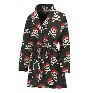 Pirate Skull Crossbones Pattern Print Women's Bathrobe