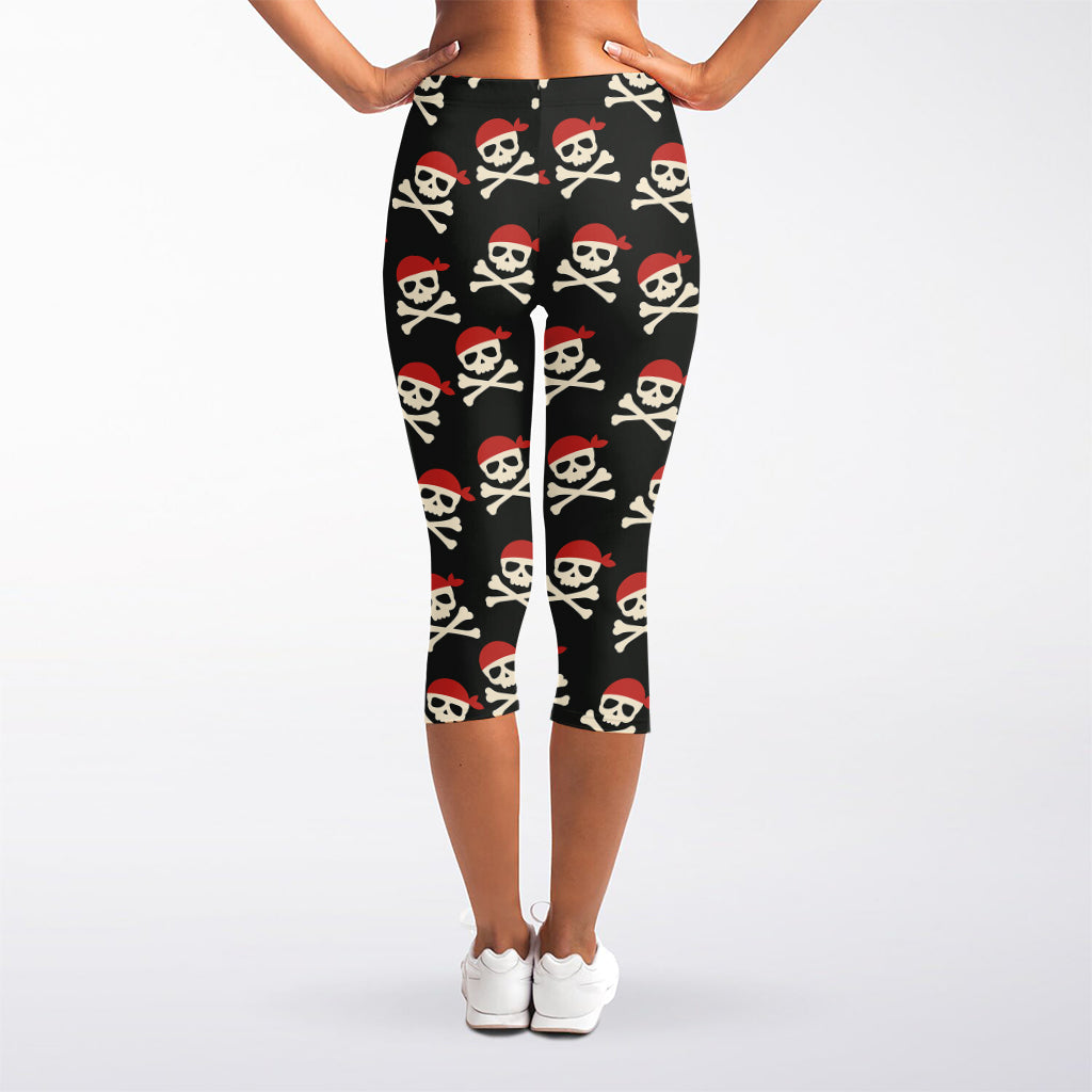 Pirate Skull Crossbones Pattern Print Women's Capri Leggings