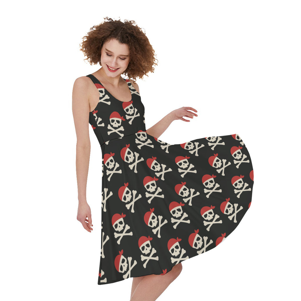 Pirate Skull Crossbones Pattern Print Women's Sleeveless Dress