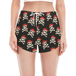 Pirate Skull Crossbones Pattern Print Women's Split Running Shorts