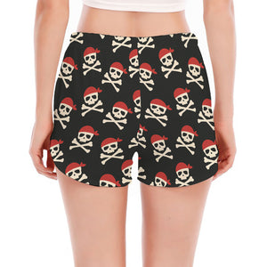 Pirate Skull Crossbones Pattern Print Women's Split Running Shorts