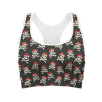 Pirate Skull Crossbones Pattern Print Women's Sports Bra