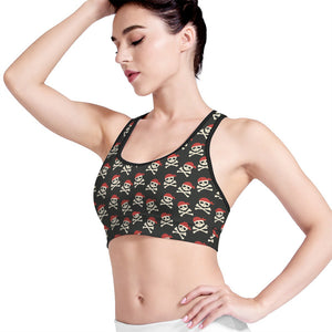 Pirate Skull Crossbones Pattern Print Women's Sports Bra