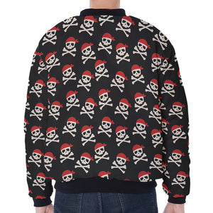 Pirate Skull Crossbones Pattern Print Zip Sleeve Bomber Jacket