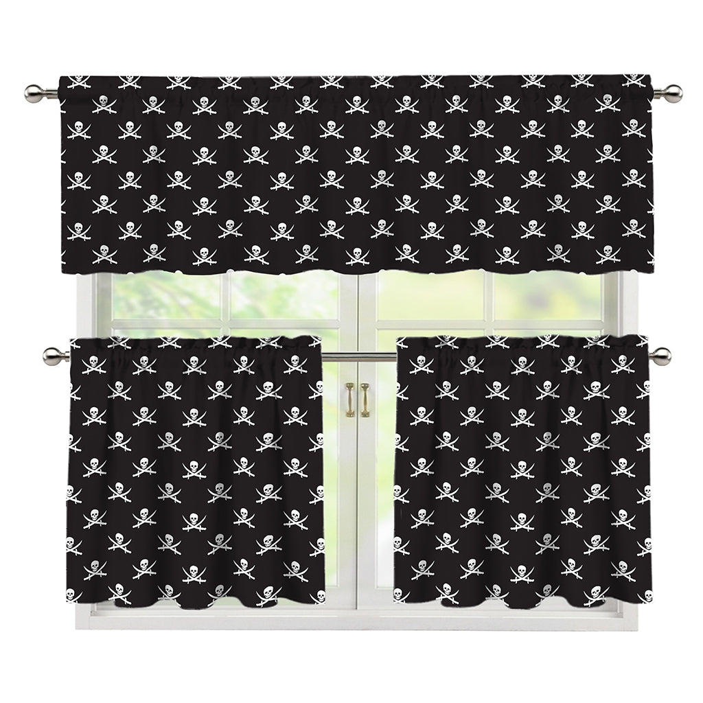 Pirate Skull Symbol Pattern Print 3 Piece Kitchen Curtains