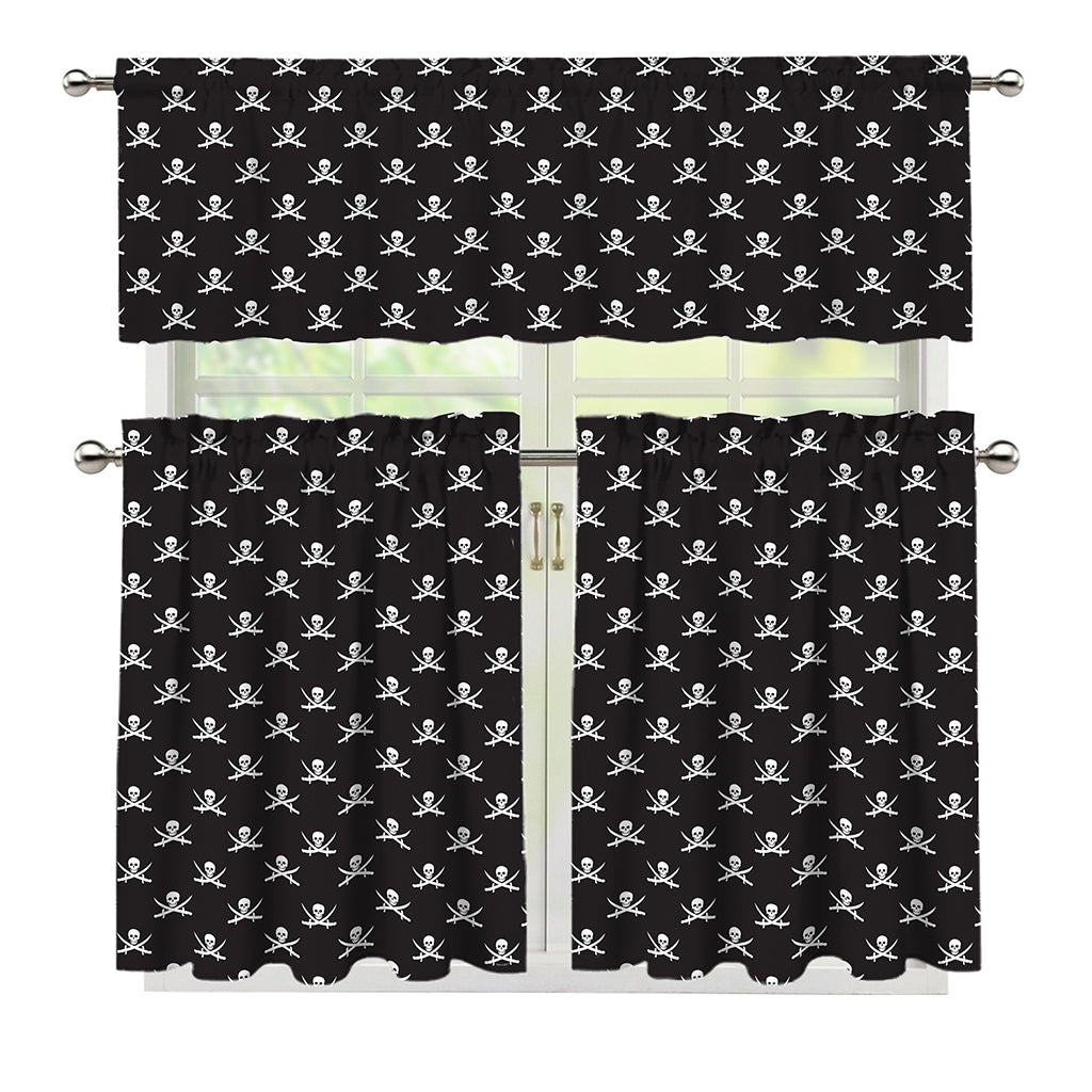 Pirate Skull Symbol Pattern Print 3 Piece Kitchen Curtains