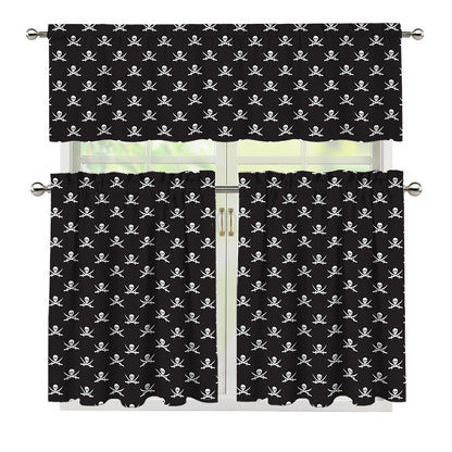 Pirate Skull Symbol Pattern Print 3 Piece Kitchen Curtains