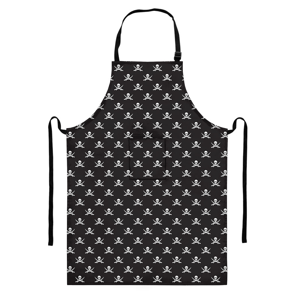 Pirate Skull Symbol Pattern Print Bib Apron With Pocket