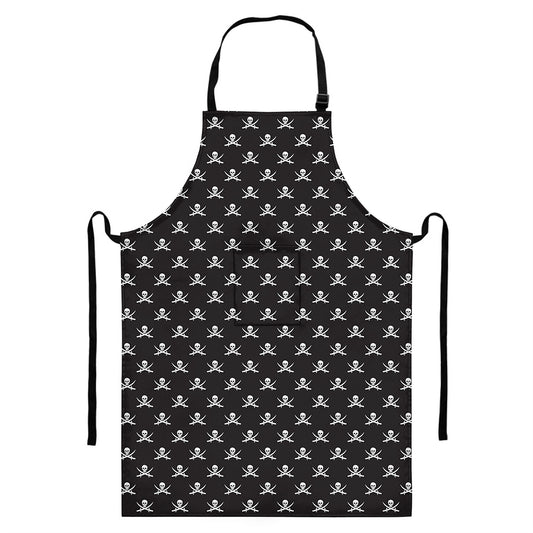 Pirate Skull Symbol Pattern Print Bib Apron With Pocket